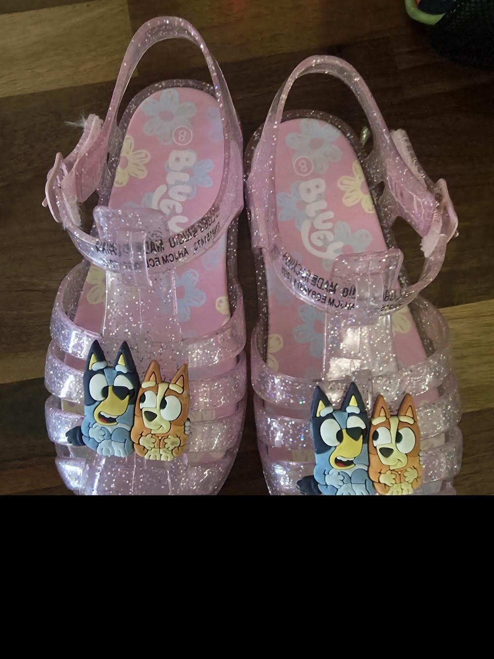 Girls' Pink Glitter Jelly Sandals with Cartoon Charms